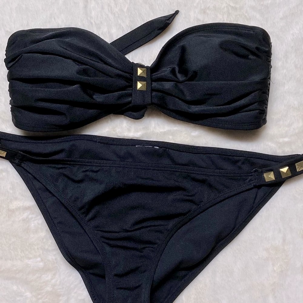 NWOT 🏖 Bandeau Bikini Black w/Bronze Accents - Picture 3 of 14